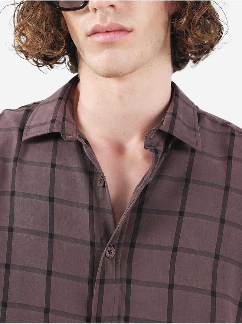 Camisa oversize aos quadrados com botões giesto Castanho-claro - Kiabi