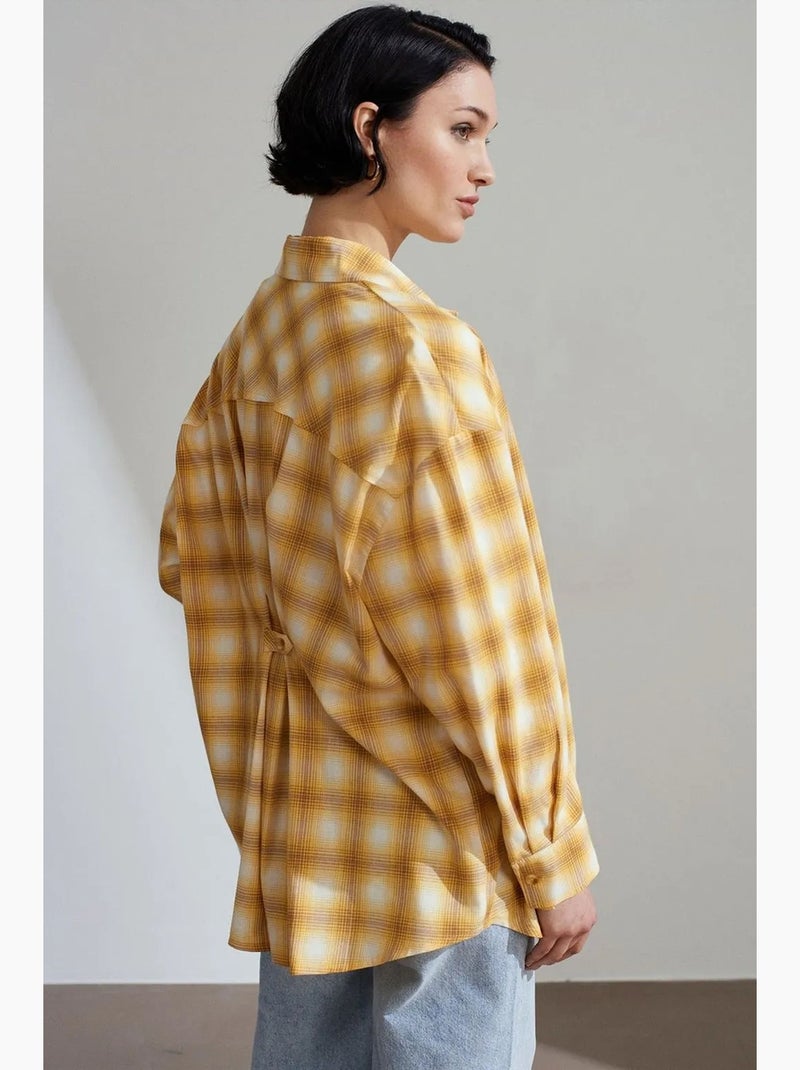 Camisa oversize aos quadrados de manga comprida dilvin Amarelo - Kiabi
