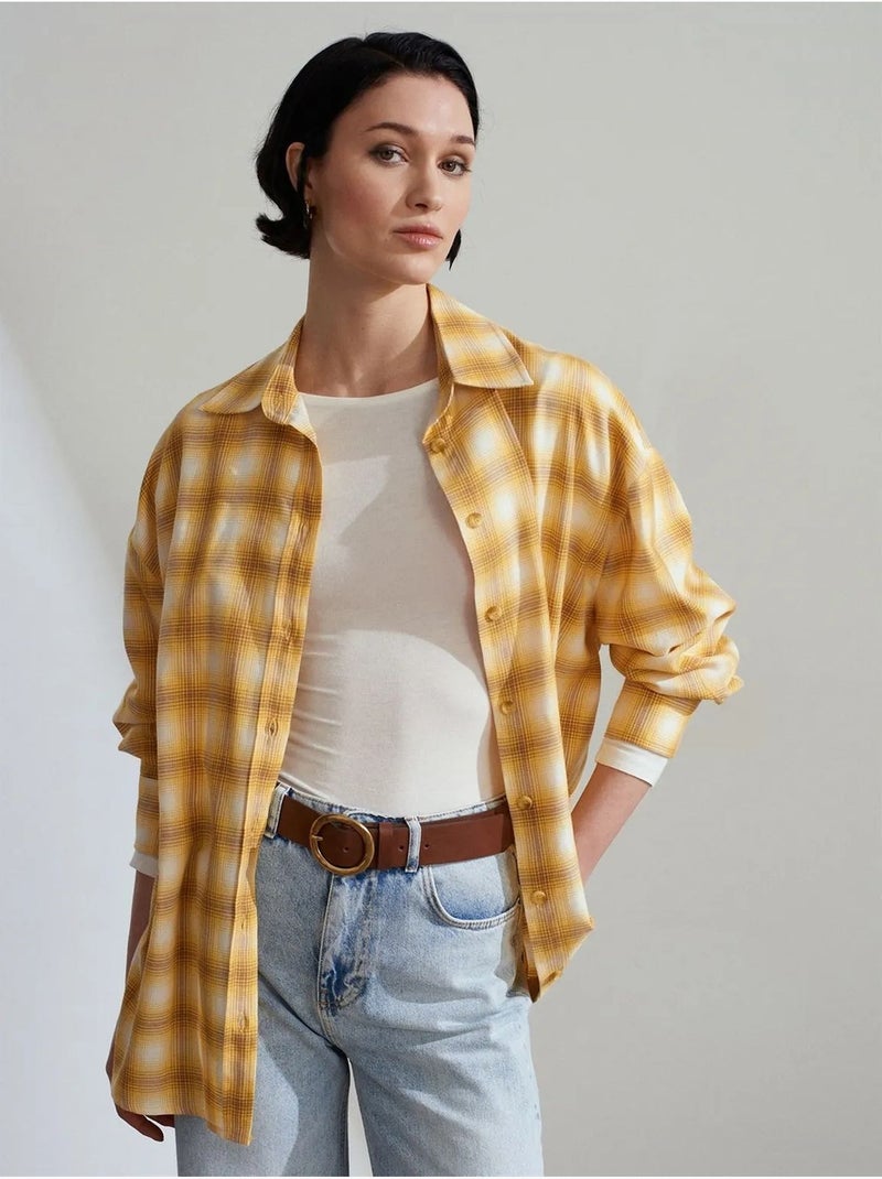 Camisa oversize aos quadrados de manga comprida dilvin Amarelo - Kiabi