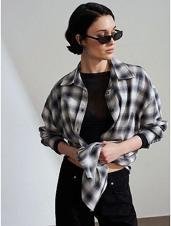 Camisa oversize aos quadrados de manga comprida dilvin
