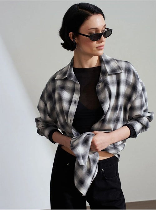 Camisa oversize aos quadrados de manga comprida dilvin - Kiabi