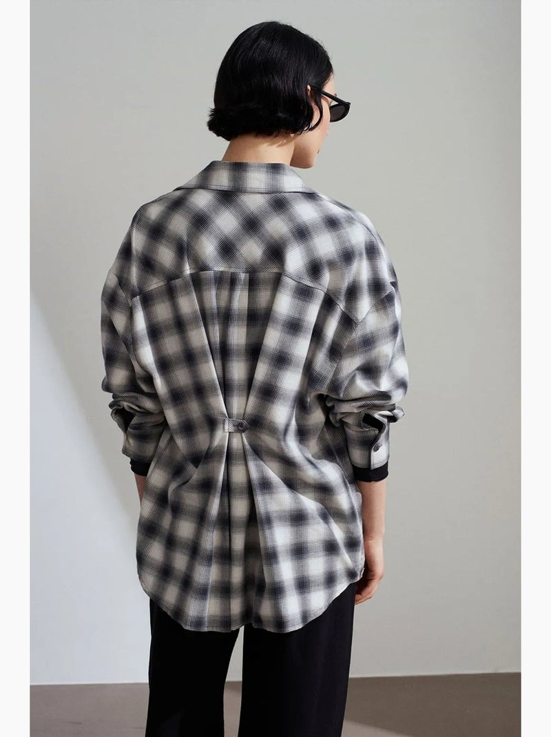 Camisa oversize aos quadrados de manga comprida dilvin Cinza - Kiabi