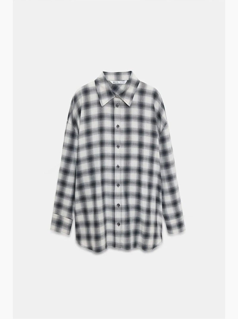 Camisa oversize aos quadrados de manga comprida dilvin Cinza - Kiabi