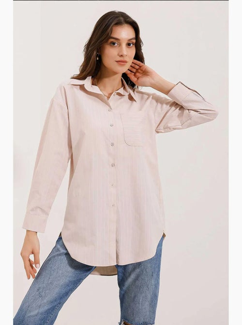 Camisa oversize às riscas com detalhe de bolso bdart - Kiabi Camisa oversize às riscas com detalhe de bolso bdart - Kiabi