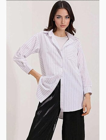 Camisa oversize às riscas com detalhe de bolso bdart
