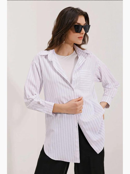 Camisa oversize às riscas com detalhe de bolso bdart - Kiabi Camisa oversize às riscas com detalhe de bolso bdart - Kiabi