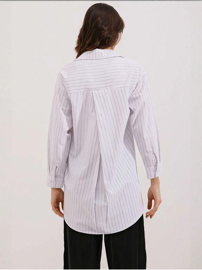 Camisa oversize às riscas com detalhe de bolso bdart Branco - Kiabi