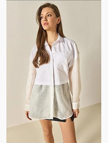 Camisa oversize com detalhes em tule e organza lucci