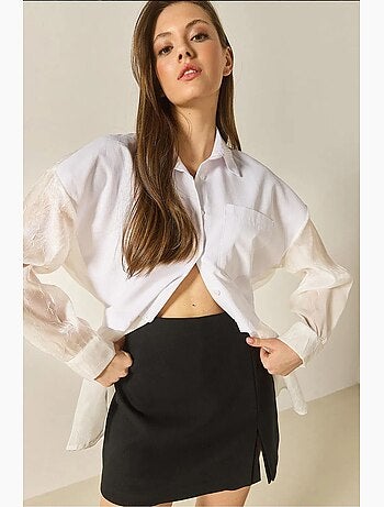 Camisa oversize com detalhes em tule e organza lucci
