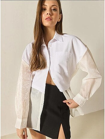 Camisa oversize com detalhes em tule e organza lucci