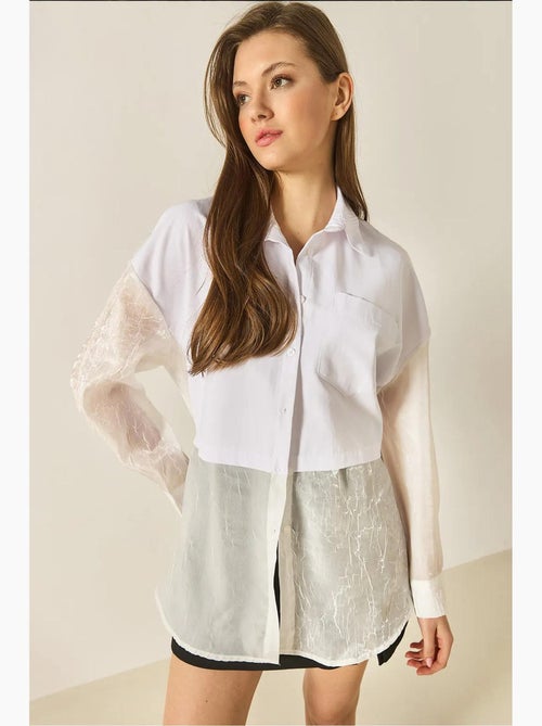 Camisa oversize com detalhes em tule e organza lucci - Kiabi