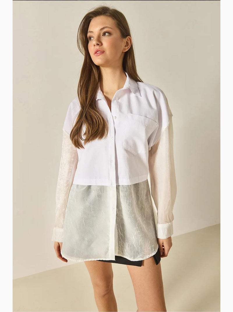 Camisa oversize com detalhes em tule e organza lucci Branco - Kiabi