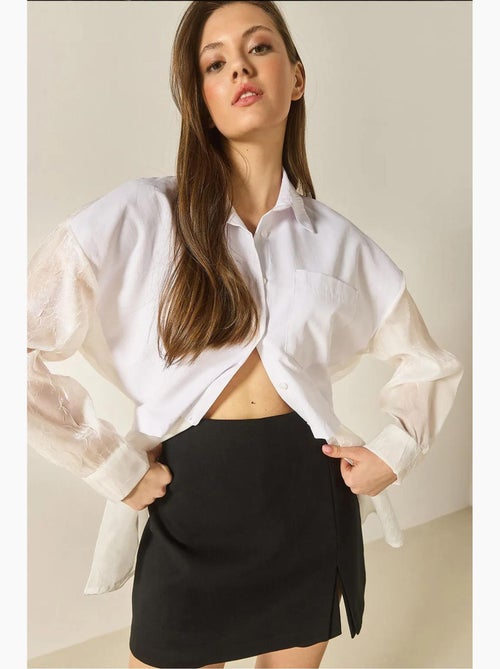 Camisa oversize com detalhes em tule e organza lucci - Kiabi