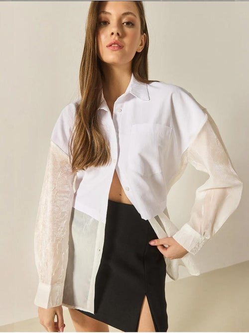 Camisa oversize com detalhes em tule e organza lucci - Kiabi