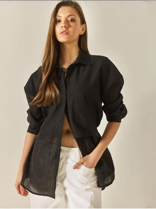 Camisa oversize com detalhes em tule e organza lucci - Kiabi