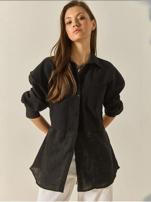 Camisa oversize com detalhes em tule e organza lucci - Kiabi