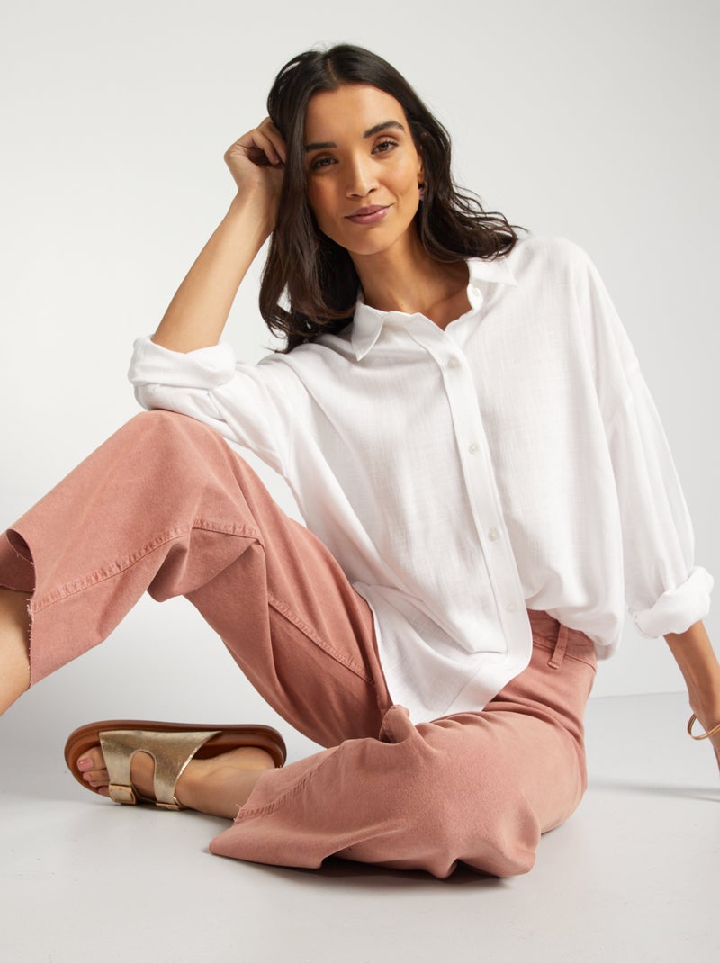 Camisa oversize com mistura de lino BEGE - Kiabi