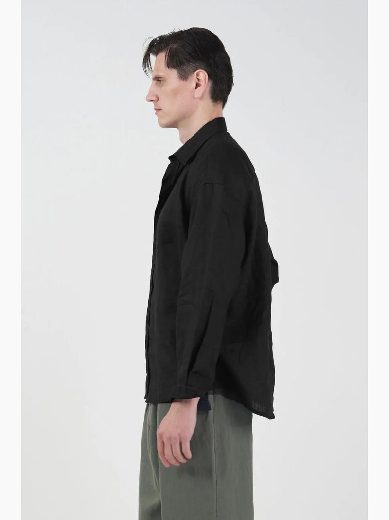 Camisa oversize de linho com botões giesto Preto - Kiabi