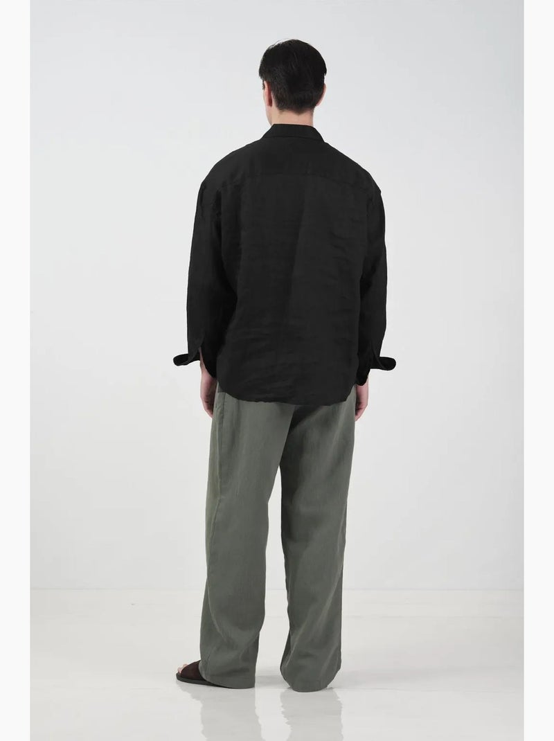Camisa oversize de linho com botões giesto Preto - Kiabi