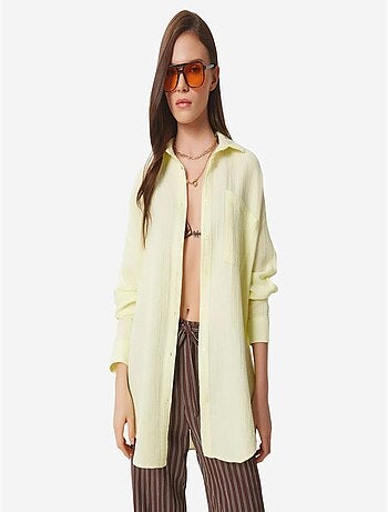 Camisa oversize em algodão texturado com bolso istanbul