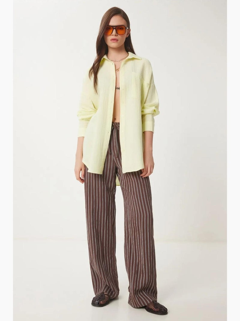 Camisa oversize em algodão texturado com bolso istanbul Amarelo-limão - Kiabi