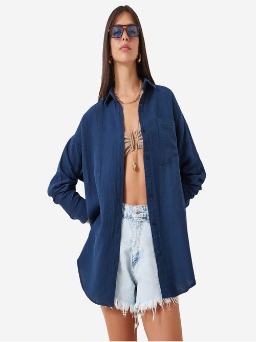 Camisa oversize em algodão texturado com bolso istanbul - Kiabi Camisa oversize em algodão texturado com bolso istanbul - Kiabi