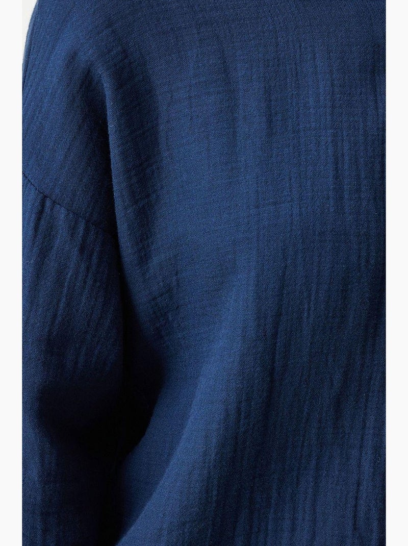 Camisa oversize em algodão texturado com bolso istanbul Azul-marinho - Kiabi