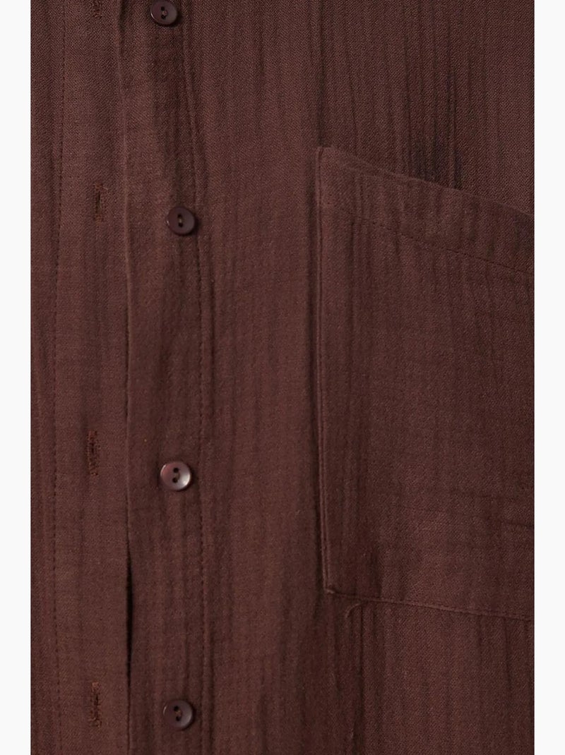 Camisa oversize em algodão texturado com bolso istanbul Castanho-chocolate - Kiabi