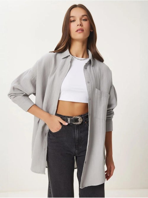 Camisa oversize em algodão texturado com bolso istanbul - Kiabi Camisa oversize em algodão texturado com bolso istanbul - Kiabi