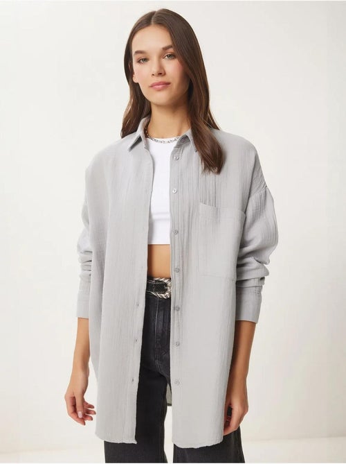 Camisa oversize em algodão texturado com bolso istanbul - Kiabi Camisa oversize em algodão texturado com bolso istanbul - Kiabi