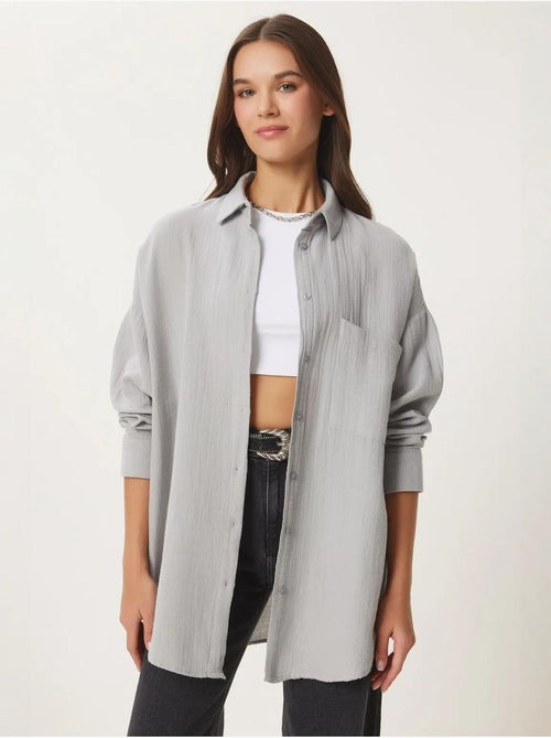 Camisa oversize em algodão texturado com bolso istanbul - Kiabi Camisa oversize em algodão texturado com bolso istanbul - Kiabi
