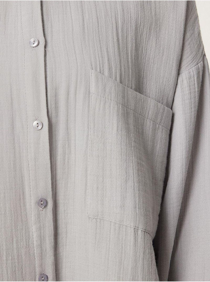 Camisa oversize em algodão texturado com bolso istanbul Cinza claro - Kiabi