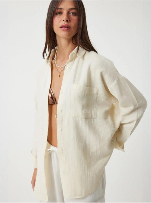 Camisa oversize em algodão texturado com bolso istanbul - Kiabi Camisa oversize em algodão texturado com bolso istanbul - Kiabi