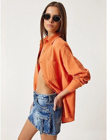 Camisa oversize em algodão texturado com bolso istanbul