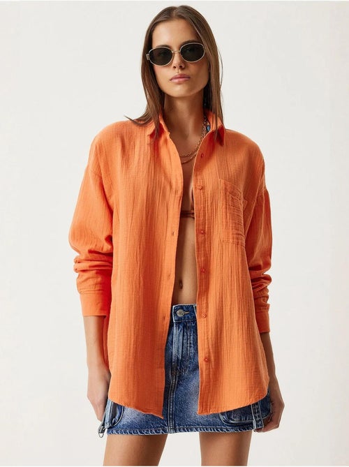 Camisa oversize em algodão texturado com bolso istanbul - Kiabi Camisa oversize em algodão texturado com bolso istanbul - Kiabi