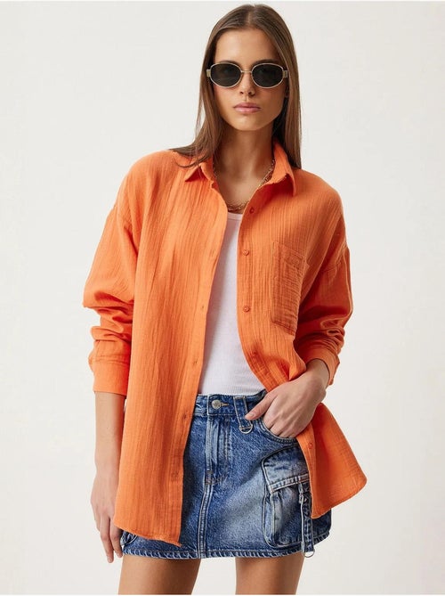 Camisa oversize em algodão texturado com bolso istanbul - Kiabi Camisa oversize em algodão texturado com bolso istanbul - Kiabi