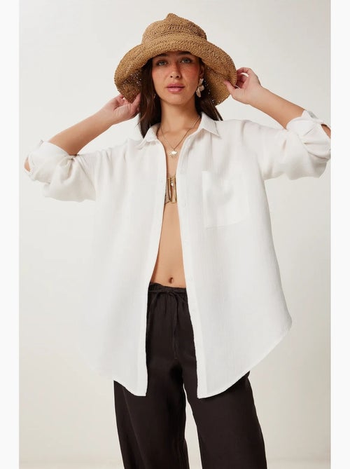 Camisa oversize em algodão texturado com bolso istanbul - Kiabi Camisa oversize em algodão texturado com bolso istanbul - Kiabi