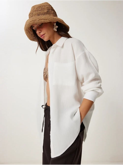 Camisa oversize em algodão texturado com bolso istanbul - Kiabi Camisa oversize em algodão texturado com bolso istanbul - Kiabi