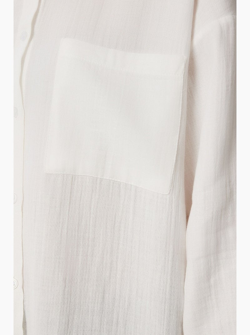 Camisa oversize em algodão texturado com bolso istanbul Marfim - Kiabi