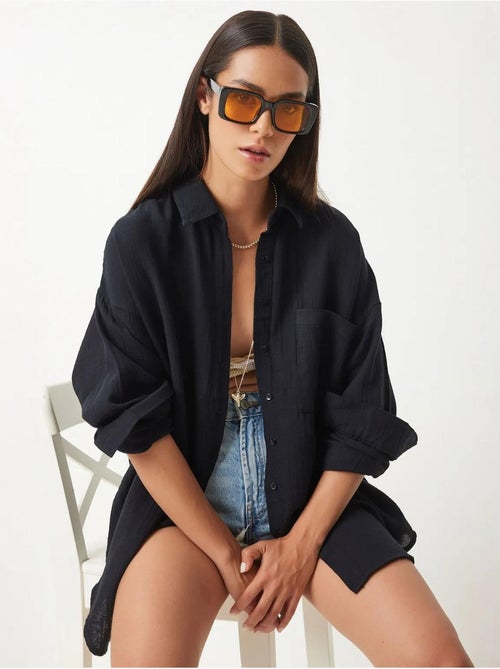 Camisa oversize em algodão texturado com bolso istanbul - Kiabi Camisa oversize em algodão texturado com bolso istanbul - Kiabi