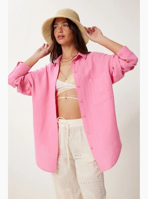 Camisa oversize em algodão texturado com bolso istanbul - Kiabi