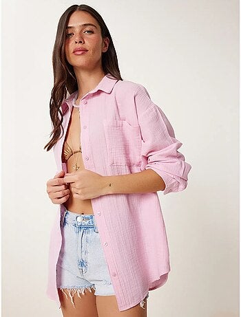 Camisa oversize em algodão texturado com bolso istanbul