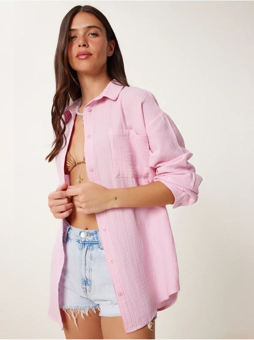 Camisa oversize em algodão texturado com bolso istanbul - Kiabi Camisa oversize em algodão texturado com bolso istanbul - Kiabi