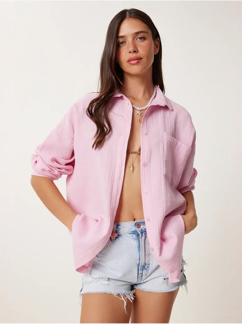 Camisa oversize em algodão texturado com bolso istanbul - Kiabi Camisa oversize em algodão texturado com bolso istanbul - Kiabi