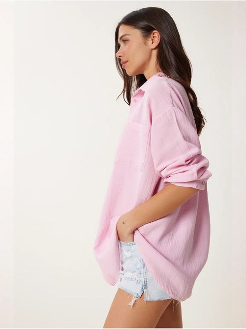 Camisa oversize em algodão texturado com bolso istanbul - Kiabi Camisa oversize em algodão texturado com bolso istanbul - Kiabi