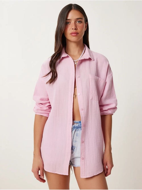 Camisa oversize em algodão texturado com bolso istanbul - Kiabi Camisa oversize em algodão texturado com bolso istanbul - Kiabi