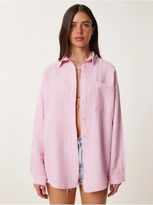 Camisa oversize em algodão texturado com bolso istanbul - Kiabi Camisa oversize em algodão texturado com bolso istanbul - Kiabi