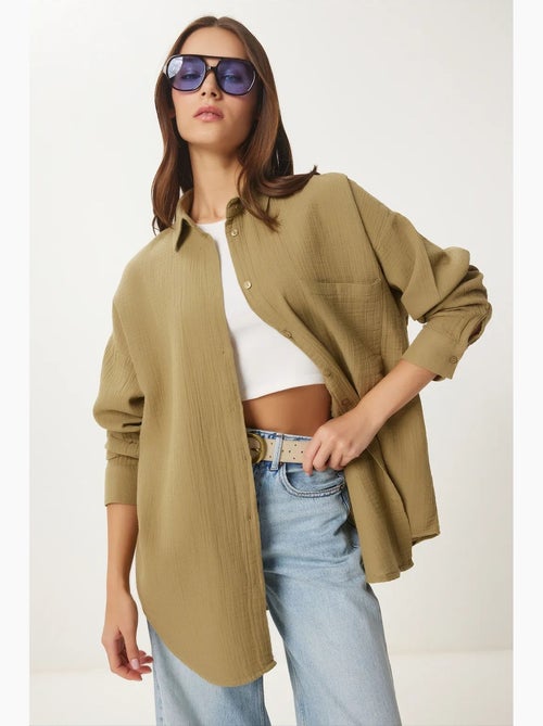 Camisa oversize em algodão texturado com bolso istanbul - Kiabi Camisa oversize em algodão texturado com bolso istanbul - Kiabi