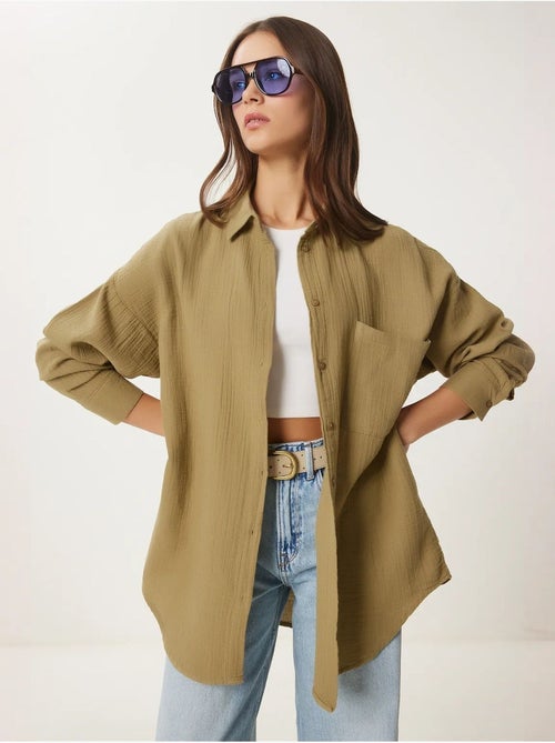 Camisa oversize em algodão texturado com bolso istanbul - Kiabi Camisa oversize em algodão texturado com bolso istanbul - Kiabi