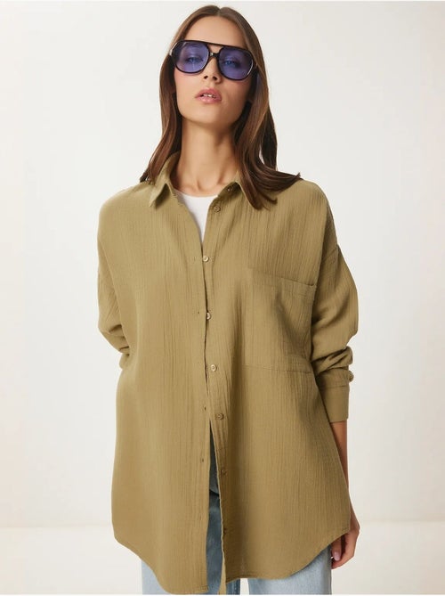 Camisa oversize em algodão texturado com bolso istanbul - Kiabi Camisa oversize em algodão texturado com bolso istanbul - Kiabi